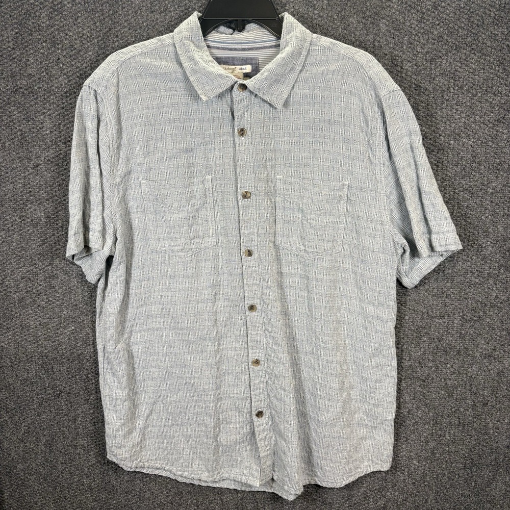 Carbon 2 Cobalt Linen Blend Seersucker shirt mens L Large blue knit short sleeve